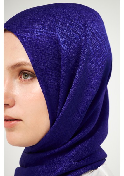 Sakafashion Hasır Desenli Jakarlı Şal - Saks Mavisi