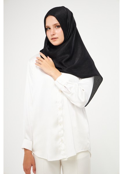Sakafashion Jakarlı Ağaç Kabuğu Desenli Şal -Siyah
