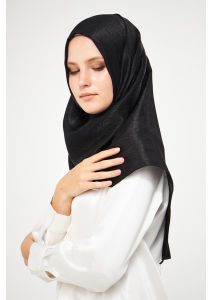 Sakafashion Jakarlı Ağaç Kabuğu Desenli Şal -Siyah