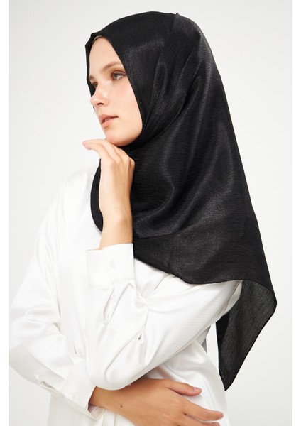 Sakafashion Jakarlı Ağaç Kabuğu Desenli Şal -Siyah