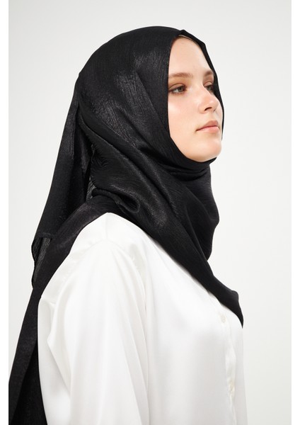 Sakafashion Jakarlı Ağaç Kabuğu Desenli Şal -Siyah