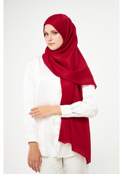 Sakafashion Jakarlı Ağaç Kabuğu Desenli Şal - Kırmızı