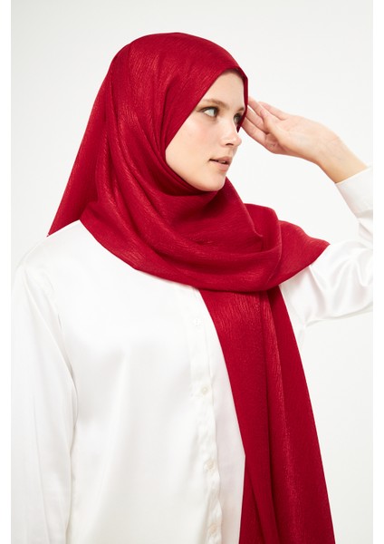 Sakafashion Jakarlı Ağaç Kabuğu Desenli Şal - Kırmızı