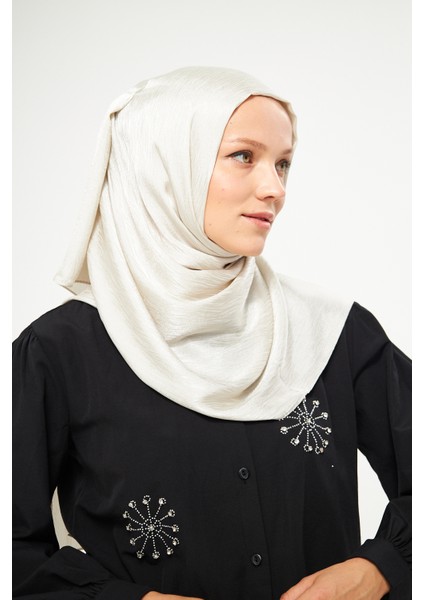Sakafashion Jakarlı Ağaç Kabuğu Desenli Şal - Açık Krem