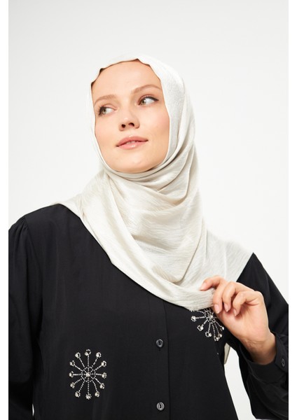 Sakafashion Jakarlı Ağaç Kabuğu Desenli Şal - Açık Krem