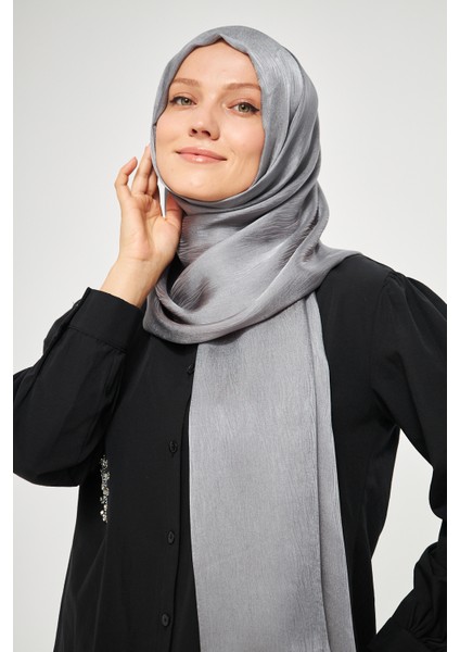 Sakafashion Jakarlı Ağaç Kabuğu Desenli Şal - Koyu Metalik Gri
