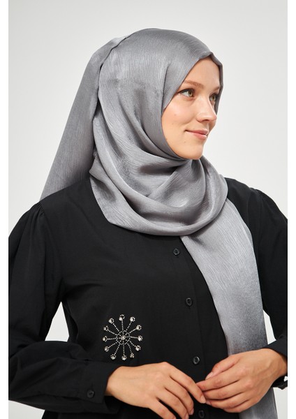 Sakafashion Jakarlı Ağaç Kabuğu Desenli Şal - Koyu Metalik Gri