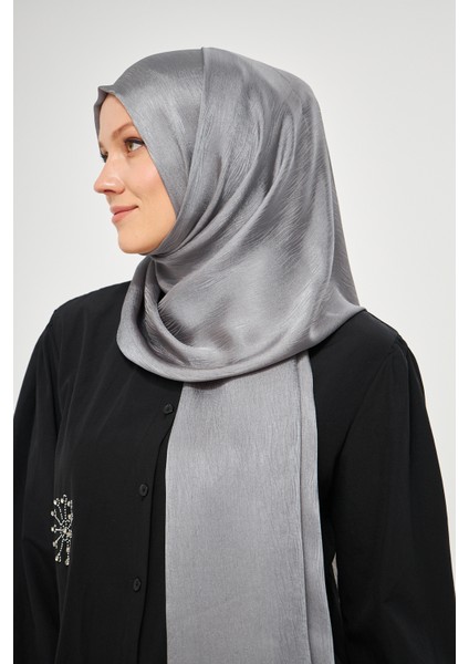 Sakafashion Jakarlı Ağaç Kabuğu Desenli Şal - Koyu Metalik Gri