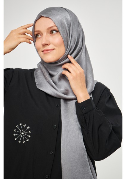 Sakafashion Jakarlı Ağaç Kabuğu Desenli Şal - Koyu Metalik Gri