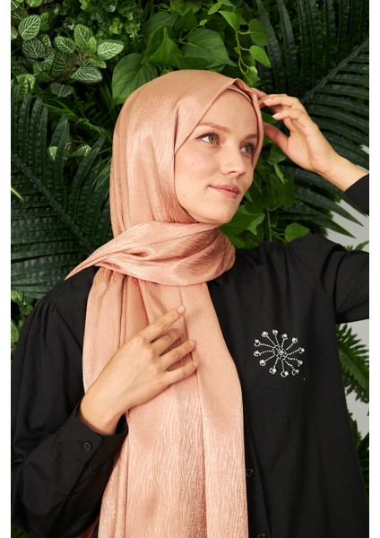 Sakafashion Jakarlı Ağaç Kabuğu Desenli Şal - Cappuccino