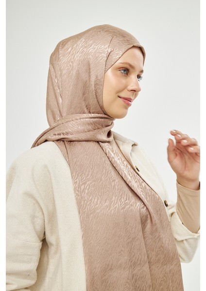 Sakafashion Jakarlı Zebra Desenli Şal - Sütlü Kahve