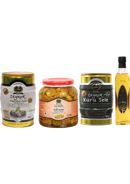 Süper 4'lü Set (Elmas 1 kg Yağlı Salamura Tuzsuz Kuru Sele 900 gr Iri Izgara Yeşil Zeytin 6xl 900 gr Gold Soğuk Sıkım Naturel Sızma Zeytinyağı 500 Ml)
