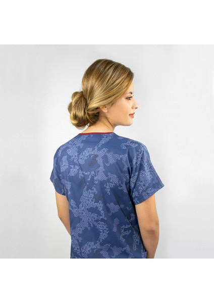 Harita Desenli Likralı Doktor Hemşire Hastane Cerrahi Tek Üst Forma fiyatları