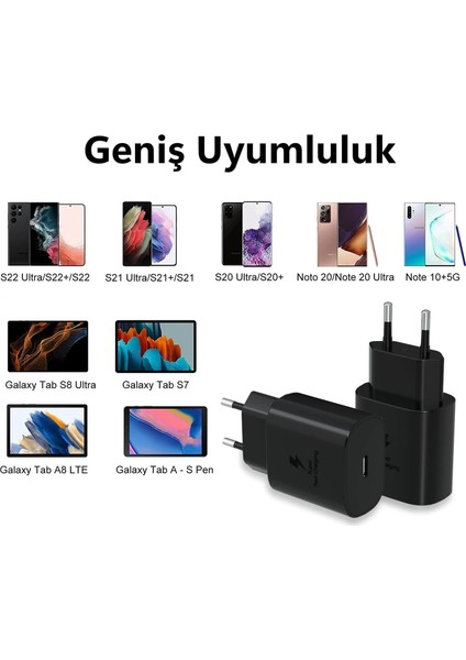 Şarj Aleti Type-C iPhone 15 Serisi Uyumlu Adroid Type-C Girişli Tüm Cihazlara Uyumludur Galaxy S23 Uyumlu Siyah Renk 25W Pd Adapter