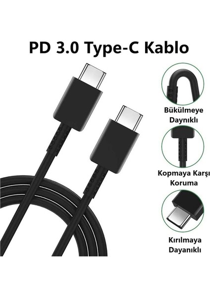 Şarj Aleti Type-C iPhone 15 Serisi Uyumlu Adroid Type-C Girişli Tüm Cihazlara Uyumludur Galaxy S23 Uyumlu Siyah Renk 25W Pd Adapter
