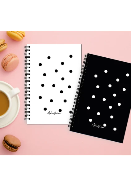 Akıllı Adam Yayınları 2'li Bullet Journal Series Siyah + Beyaz 13 x 20 Spiralli Noktalı 56 Yaprak Defter Seti