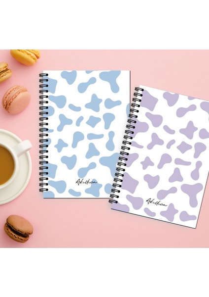 2'li Mottled Series Mavi + Mor 13 x 20 Spiralli Noktalı 56 Yaprak Defter Seti