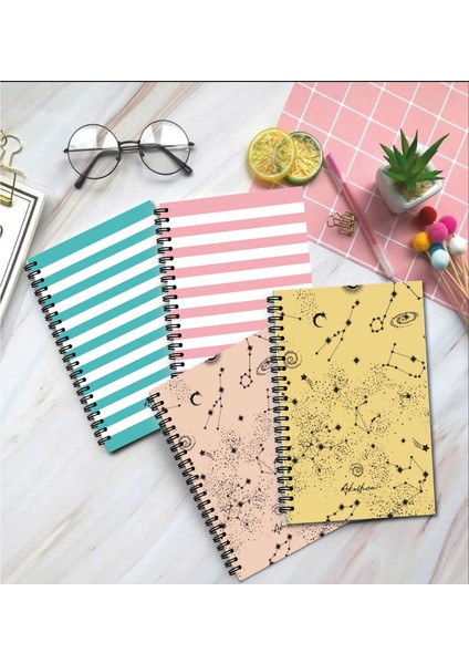 4'lü Line Sky Series 13 x 20 Spiralli Çizgili 56 Yaprak Defter Seti