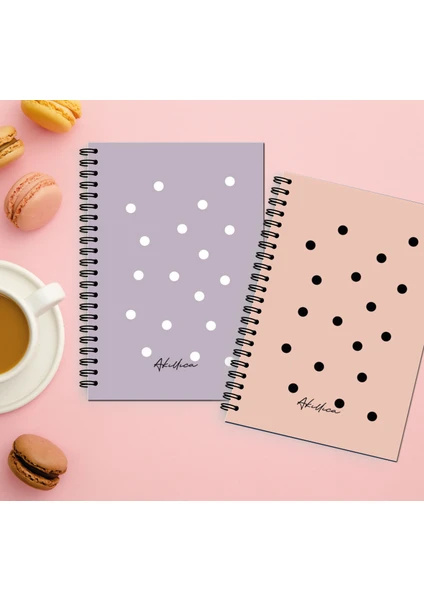 Akıllı Adam Yayınları 2'li Bullet Journal Series Mor + Pudra 13 x 20 Spiralli Noktalı 56 Yaprak Defter Seti