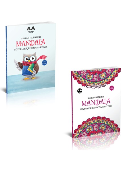 2'li Set Büyükler Için Zor Desenler + Hayvan Figürleri Mandala Boyama Kitabı