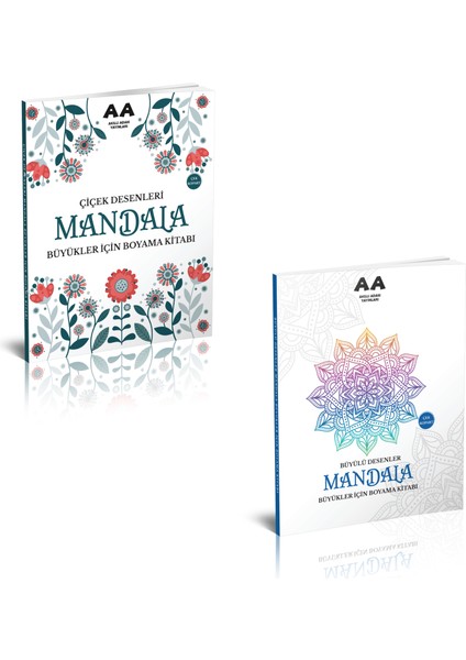 2'li Set Büyükler Için Çiçek Desenli + Büyülü Desenler Mandala Boyama Kitabı