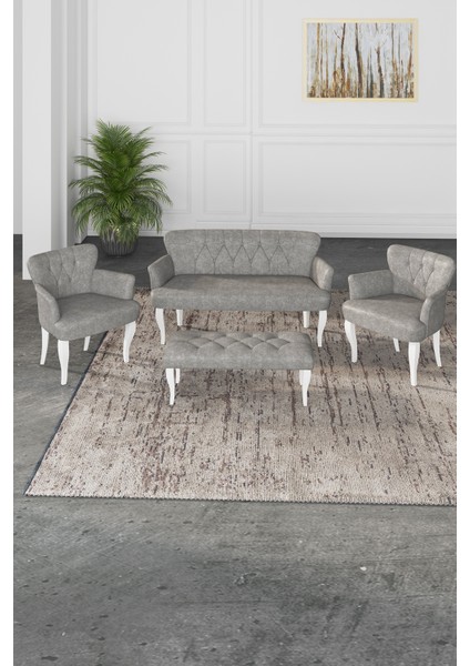 Gadagrup Kolu Çay Seti Koltuk Takımı, Salon Balkon Takımı(2+1+1+Puf Beyaz Ayak)