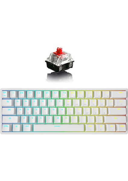 K620 Type-C Kablolu Kırmızı Switch Klavye LED Rgb 61 Tuşlu Rgb Mekanik Oyuncu Işıklı Klavye Ergonomik Tasarım Bilgisayar Pc Için Gaming Keyboard Beyaz Renk