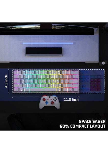 K620 Type-C Kablolu Kırmızı Switch Klavye LED Rgb 61 Tuşlu Rgb Mekanik Oyuncu Işıklı Klavye Ergonomik Tasarım Bilgisayar Pc Için Gaming Keyboard Beyaz Renk