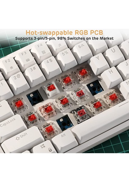 K620 Type-C Kablolu Kırmızı Switch Klavye LED Rgb 61 Tuşlu Rgb Mekanik Oyuncu Işıklı Klavye Ergonomik Tasarım Bilgisayar Pc Için Gaming Keyboard Beyaz Renk