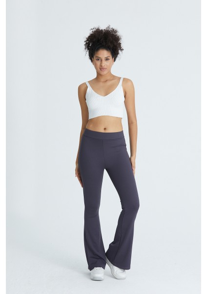 Kadın Likralı Ispanyol Paça Yüksek Belli Fitilli Tayt