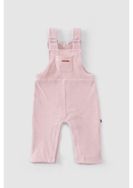 Fitilli Kadife Bebek Salopet Pembe