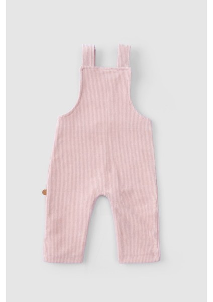 Fitilli Kadife Bebek Salopet Pembe