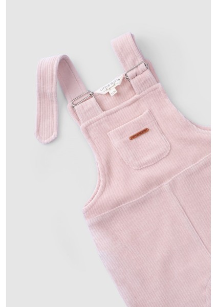 Fitilli Kadife Bebek Salopet Pembe