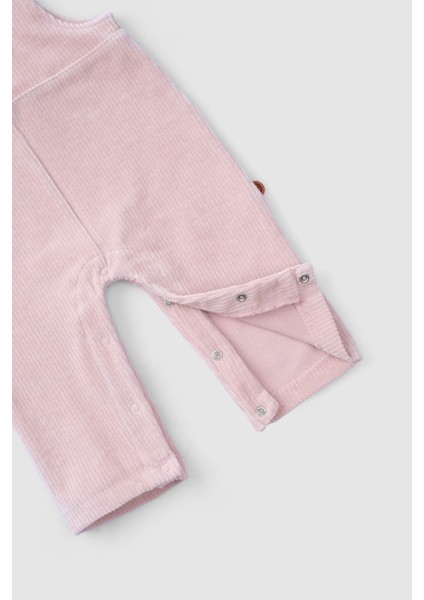 Fitilli Kadife Bebek Salopet Pembe