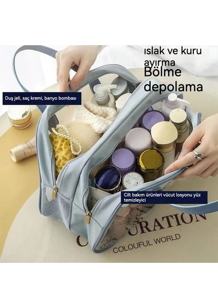 Islak ve Kuru Ayırma, Ovma ve Saklama Taşınabilir Güneş Koruyucu Çift Yönlü Duş Taşınabilir Kozmetik Çanta (Yurt Dışından)