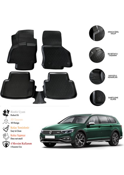 Vw Passat B8 2017 3D Havuzlu Paspas Otl