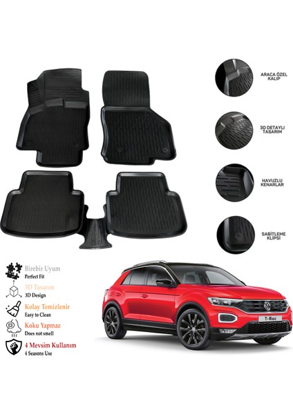 Vw T-Roc 2025 3D Havuzlu Paspas Otl
