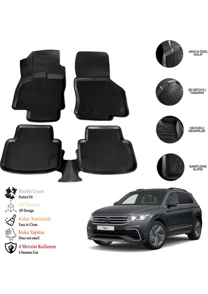 Vw Tiguan 2022 3D Havuzlu Paspas Otl