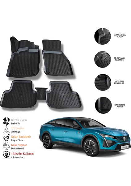 Peugeot 408 2025 3D Havuzlu Paspas Otl