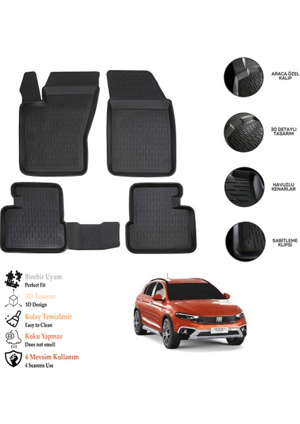 Fiat Egea Cross 2024 3D Havuzlu Paspas Otl