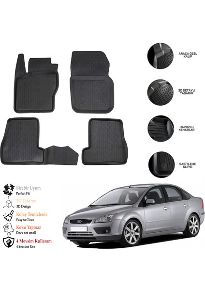 Ford Focus 2 2007 3D Havuzlu Paspas Otl