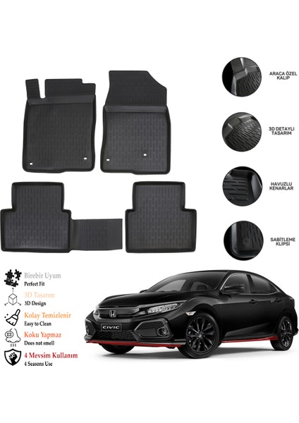 Honda Cıvıc (Fc5) 2019 3D Havuzlu Paspas Otl