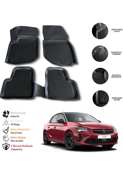 Opel Corsa F 2020 3D Havuzlu Paspas Otl