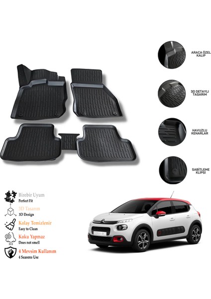 Citroen C3 2011 3D Havuzlu Paspas Otl