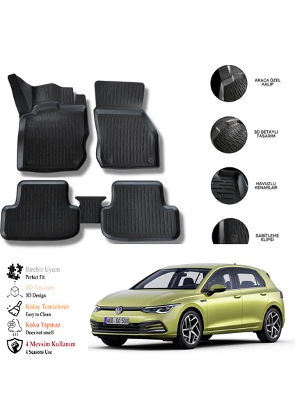 Vw Golf 8 Manuel 2027 3D Havuzlu Paspas Otl