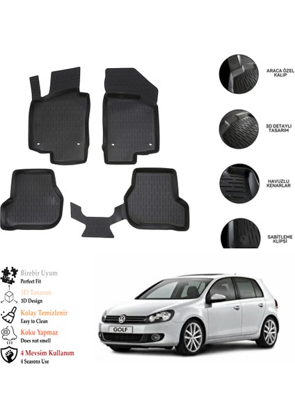 Vw Golf 6 2010 3D Havuzlu Paspas Otl