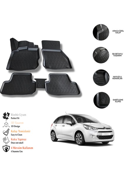 Citroen C3 2021 3D Havuzlu Paspas Otl