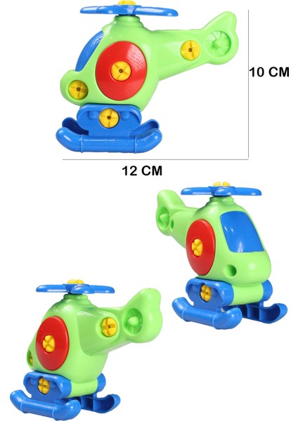 Eğitici Sök Tak Oyuncak Pilli Matkaplı 44 Parça Araç Tamir Seti Helikopter ve Kırmızı Motor