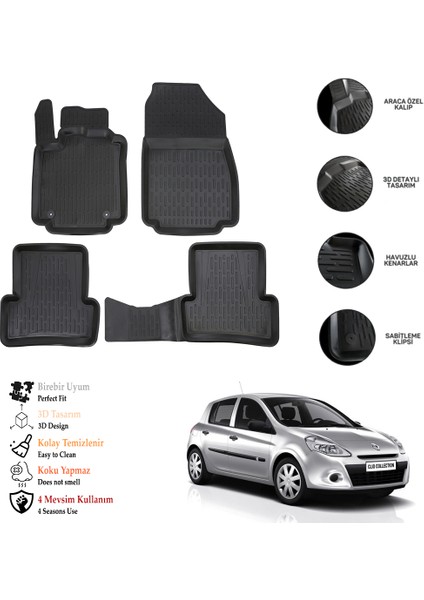 Renault Clıo 3 2010 3D Havuzlu Paspas Otl