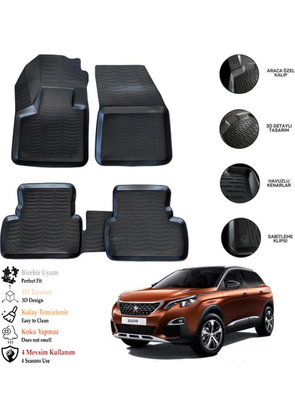 Peugeot 3008 2016 3D Havuzlu Paspas Otl